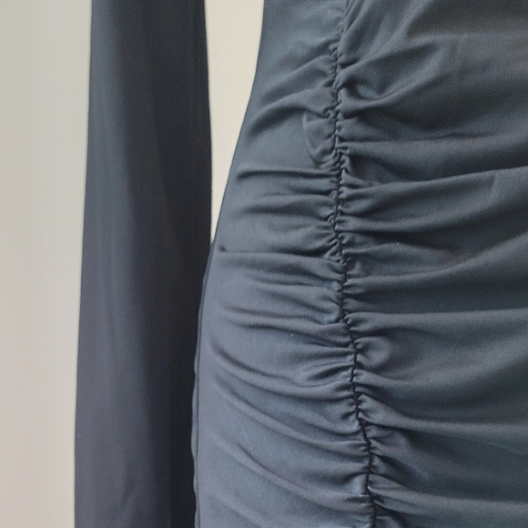 3/$30 Chic Black Ruched Long Sleeve Dress - Picture 4 of 9